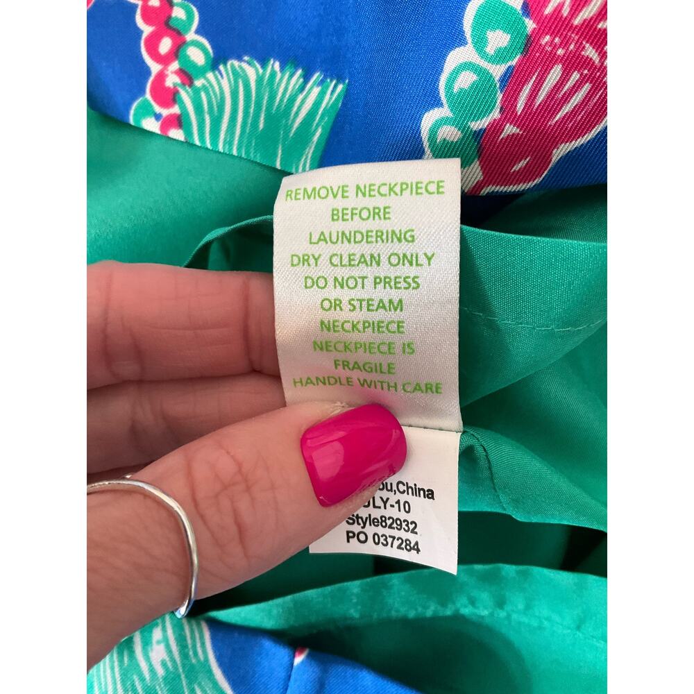 Lilly Pulitzer Elsa Silk Halter Dress Tassels Print Size 2 - Picture 7 of 8